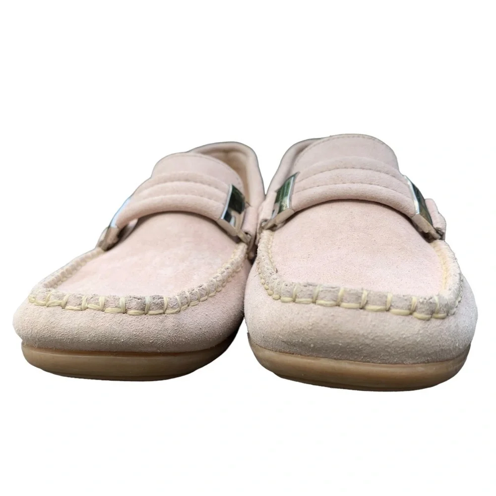 PIERRO MASETTI Kiowa Blush Pink Suede Moc Driving Loafers Shoes 39 US 8-8.5